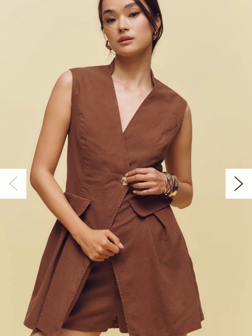 By Anthropologie Linen Blend Sleeveless Vest Romper
